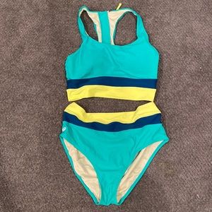 Blue/Teal/Yellow High Waisted Bikini